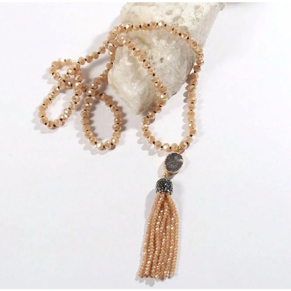 Tan Druzy Beaded Necklace